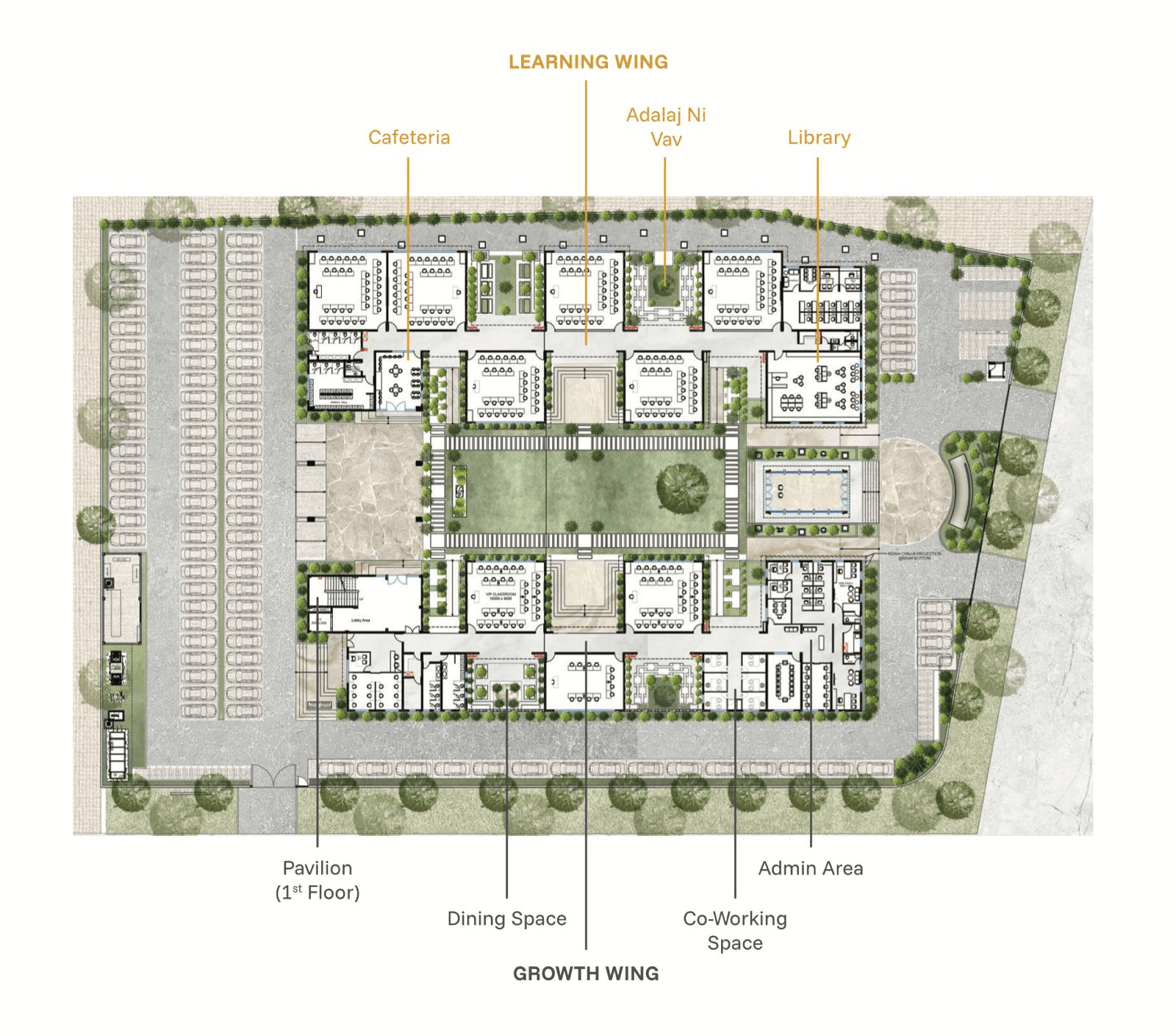 SIRE campus site plan with Learning Wing and Growth Wing